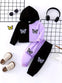 Girls' Two-piece Set with Patchwork Hoodie and Color-blocked Long-sleeved Butterfly Sweatshirt and Color-blocked Patchwork Sweatpants TS6038C